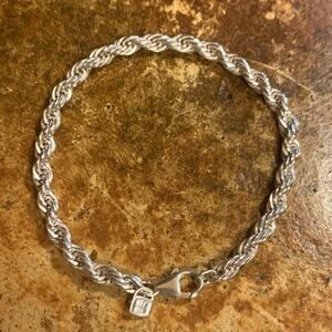999 Fine Silver Rope Chain Bracelet 8.25 Inches 5mm Made in USA Vintage